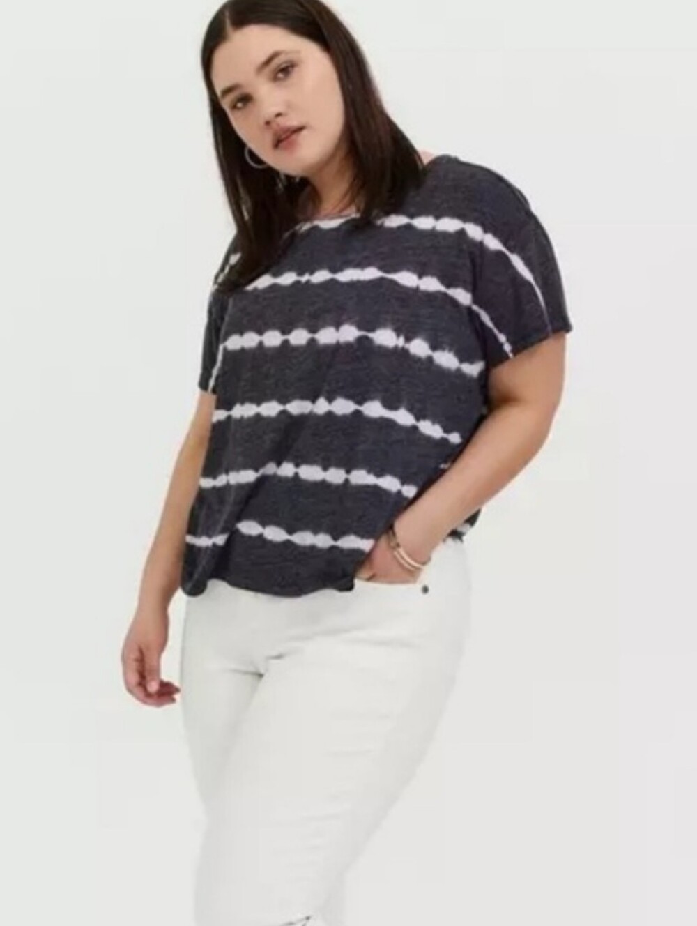 Torrid Super Soft Blue Tie-Dye Wave Stripe Short Sleeve Tee - Size 3